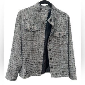 Chico’s Women's Brown Tweed Plaid Button Front Band Collar Blazer Size 1 (S)